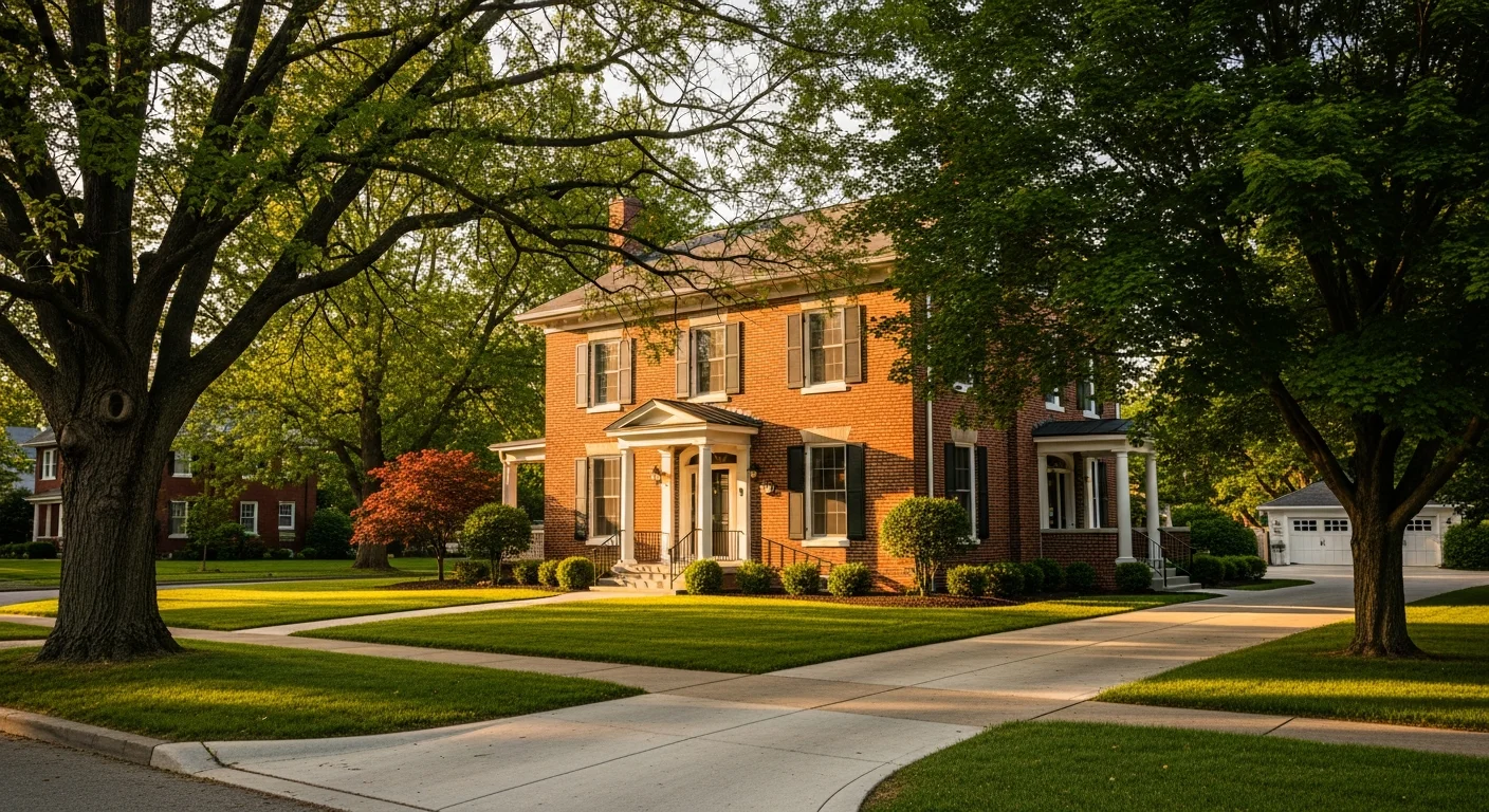 Historic Bardstown home with well-maintained exterior and mature landscaping on a quiet residential street.
