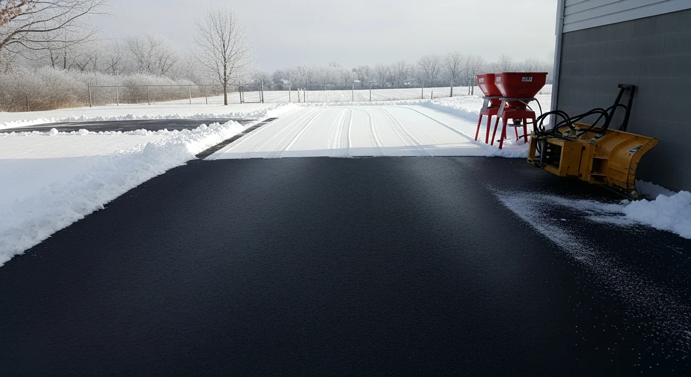A cleared residential driveway and front walkway after a winter snowstorm in Bardstown, Kentucky. Snow is pushed to the edges of the concrete surface, leaving a clean path to the front entry.